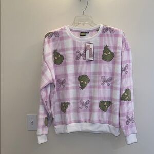 The Grinch Pink Plaid Fleece Sweatshirt • Size Medium • Holiday Cozy Top NWT